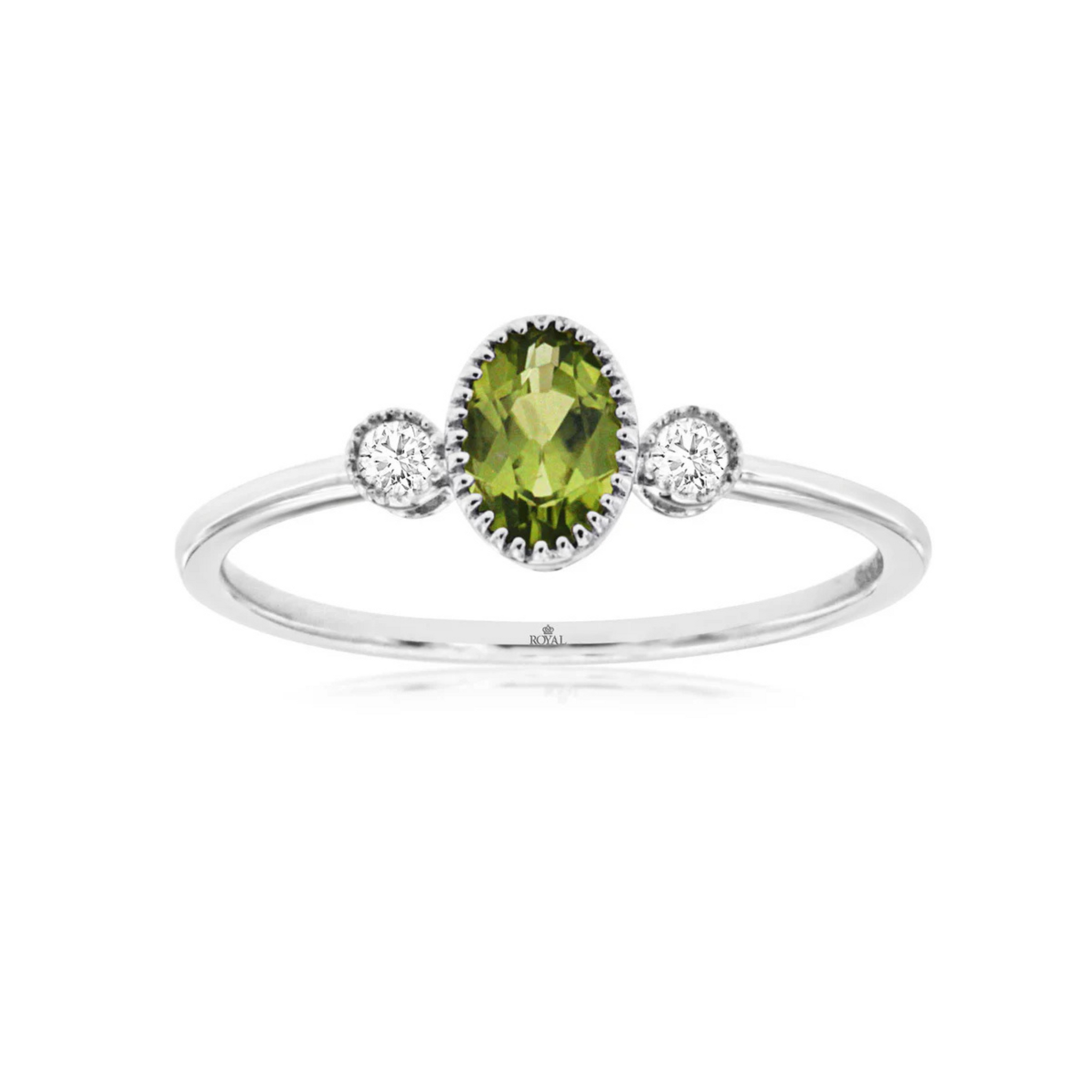 14K White Gold Peridot and Diamond Ring