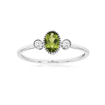 14K White Gold Peridot and Diamond Ring