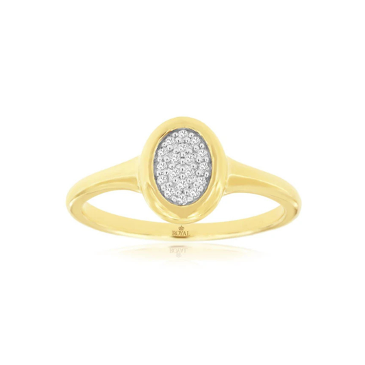 14K Yellow Gold Oval Pave Disc Ring