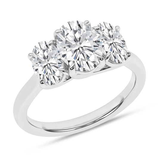 14K White Gold Lab Grown 3.05ctw Three Stone Oval Engagement Ring