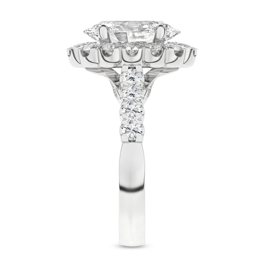 14K White Gold Lab Grown Oval Diamond Halo Engagement Ring