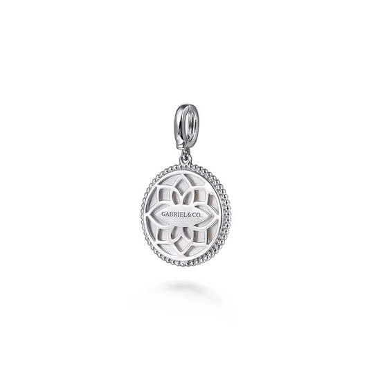 925 Sterling Silver 20mm Bujukan White Sapphire Compass Mother of Pearl Medallion Pendant With Detachable Bail