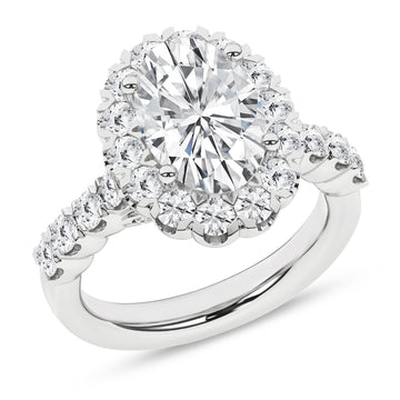 14K White Gold Lab Grown Oval Diamond Halo Engagement Ring