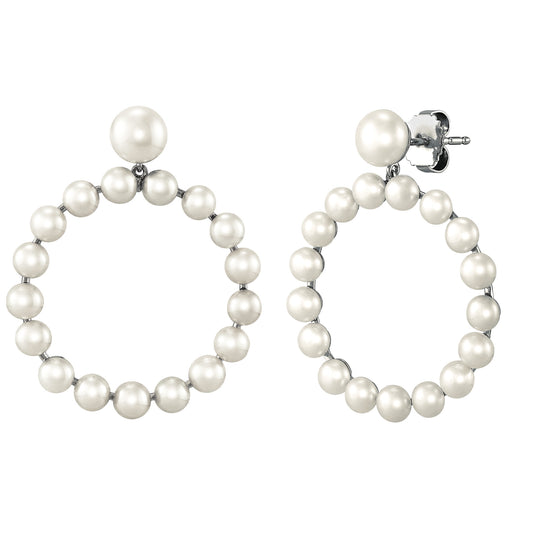 Sterling Silver Button Pearl Earrings