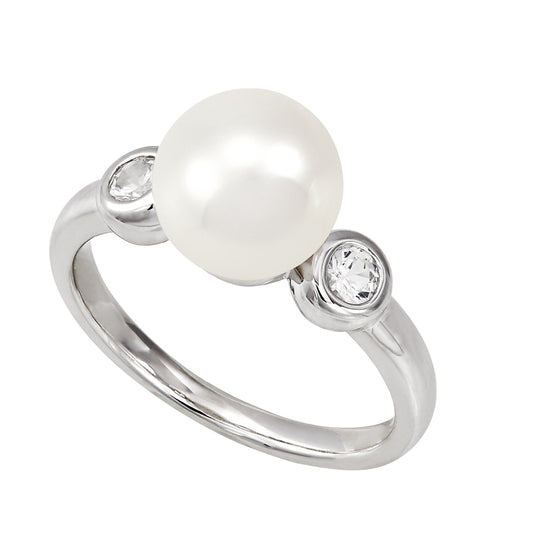 Sterling Silver Pearl and White Sapphire Ring