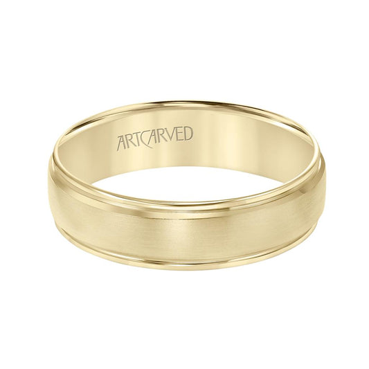 14K Yellow Gold 6mm Low Dome Wedding Band with Brushed Center and Polished Edges