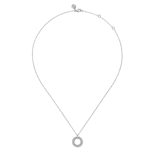 14K White Gold Diamond Circle Pendant Necklace