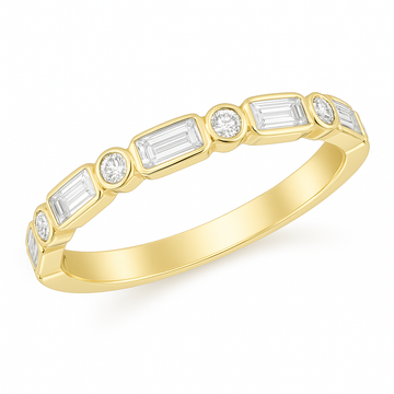 14K Yellow Gold .86ctw Baguette & Round Diamond Band