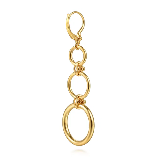 14K Yellow Gold Multi Circle Bujukan Link Chain Leverback Drop Earrings