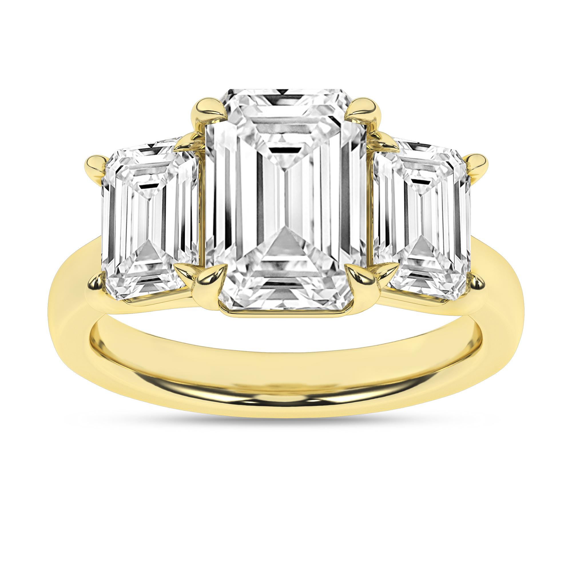 14K Yellow Gold Lab Grown 5.13ctw Three Stone Emerald Engagement Ring