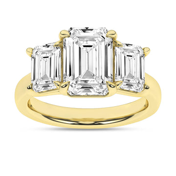 14K Yellow Gold Lab Grown 5.13ctw Three Stone Emerald Engagement Ring