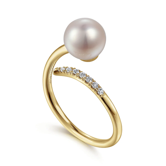 Pearl & Pave Diamond Bypass Ring