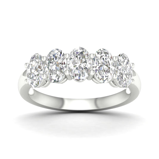 14K White Gold Lab Grown 2.0CTW Oval Diamond 5 Stone Band