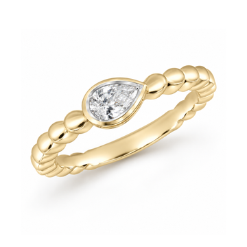 14K Yellow Gold Pear Diamond Beaded Ring