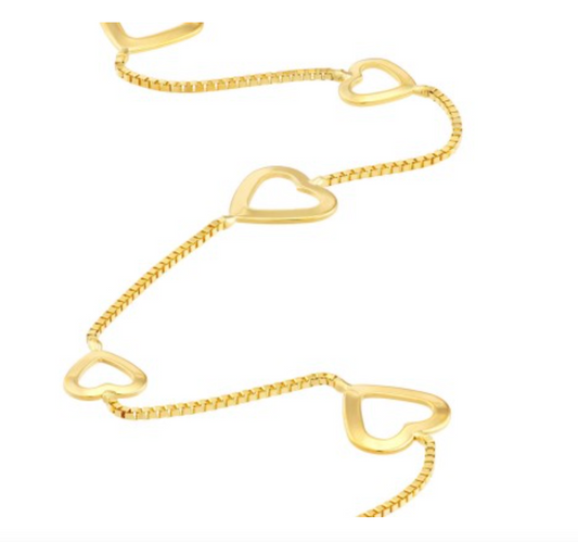 14K Yellow Gold 7.5" Spaced Open Heart Bracelet