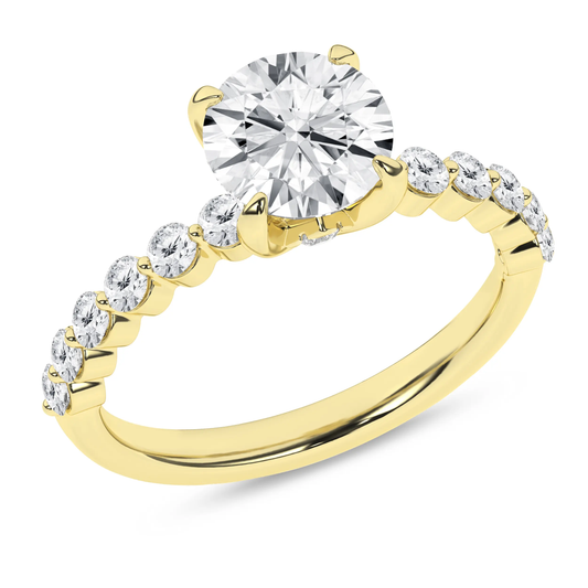 14K Yellow Gold Lab Grown Round Diamond Shared Prong Engagement Ring