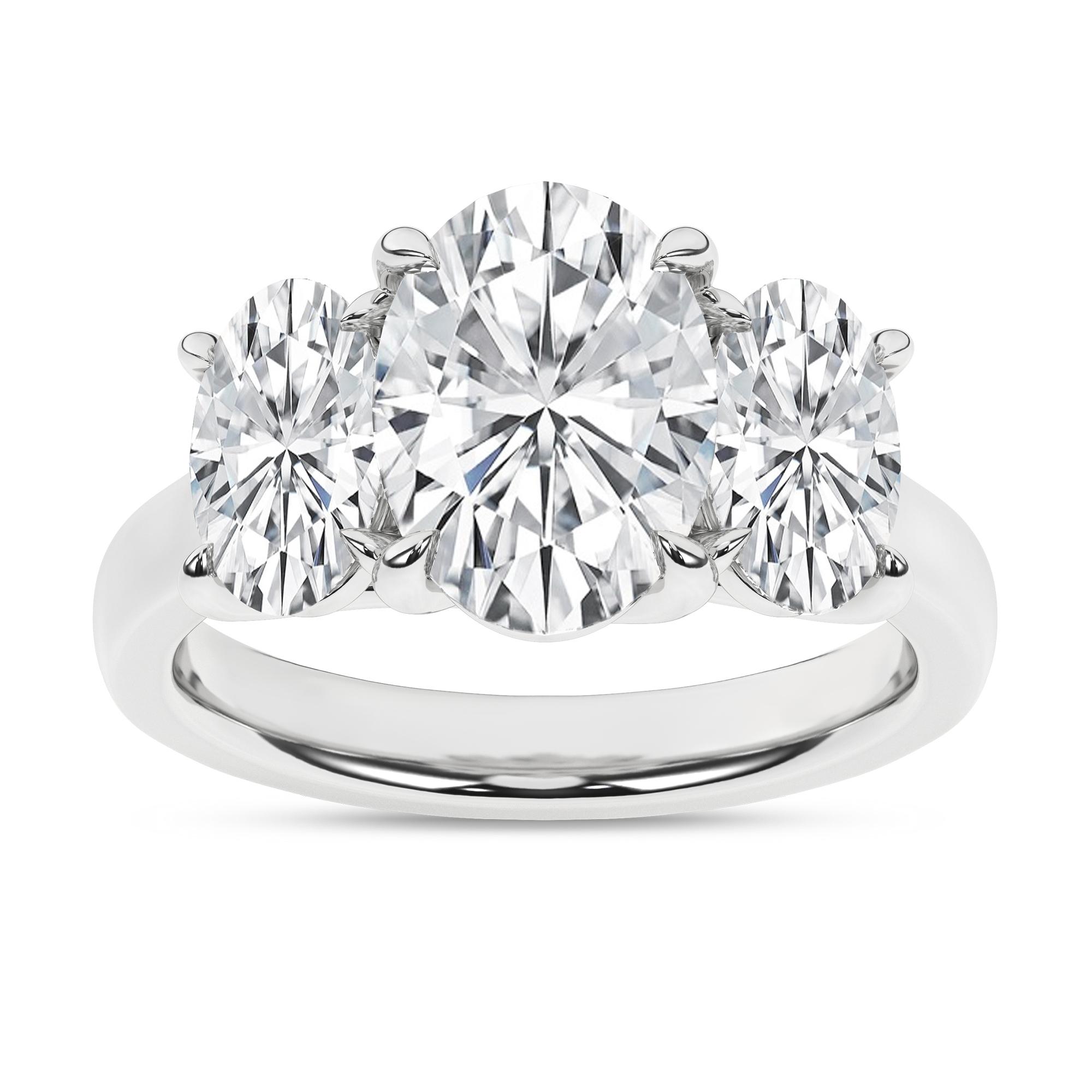 14K White Gold Lab Grown 5.11ctw Three Stone Oval Engagement Ring