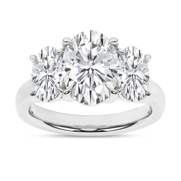 14K White Gold Lab Grown 5.11ctw Three Stone Oval Engagement Ring