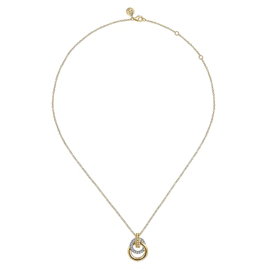 14K Two Tone Gold Bujukan Diamond Circle Pendant Necklace