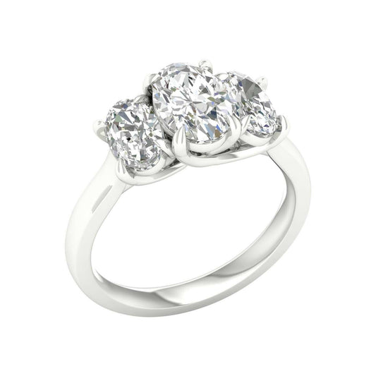 14K White Gold Lab Grown Three Stone Oval Engagement Ring