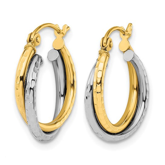 10K Two-Tone Gold Diamond-Cut Hinged Hoop Earrings – 16mm x 4mm