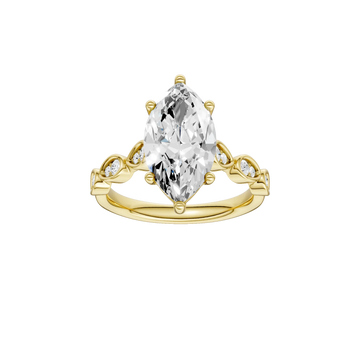 14K Yellow Gold Lab Grown 3.16ctw Maqurise Diamond Engagement Ring with Trellis Shank