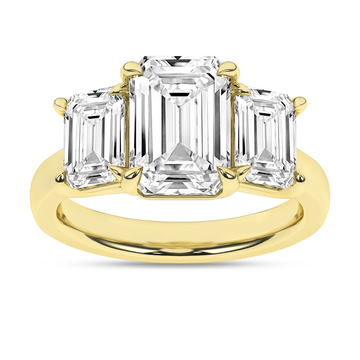 14K Yellow Gold Lab Grown 5.04ctw Three Stone Emerald Engagement Ring