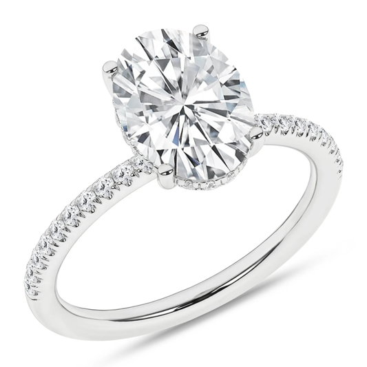 14K White Gold Lab Grown 3.31ctw Oval Diamond Hidden Halo Engagement Ring