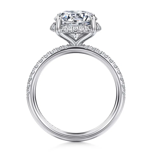 14K White Gold Round Hidden Halo Diamond Engagement Ring