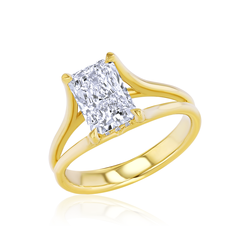 18K Yellow Gold Lab Grown 2.15CTW Radiant Diamond Split Shank Engagement Ring