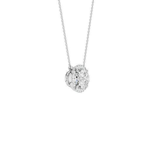 14K White Gold Lab Grown 1.10ctw Oval Diamond Horizontal Set Halo Necklace