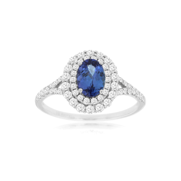 14K White Gold Oval Tanzanite and Diamond Halo Ring