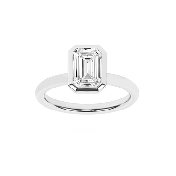 14K White Gold Lab Grown 2.01ct Emerald Bezel Engagement Ring