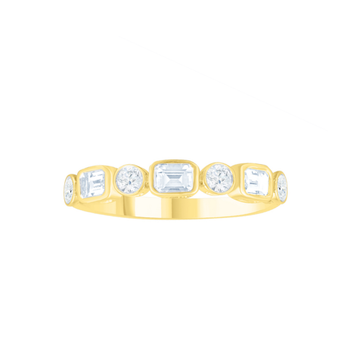 14K Yellow Gold 0.85ctw Bezel Set Round and Baguette Diamond Band