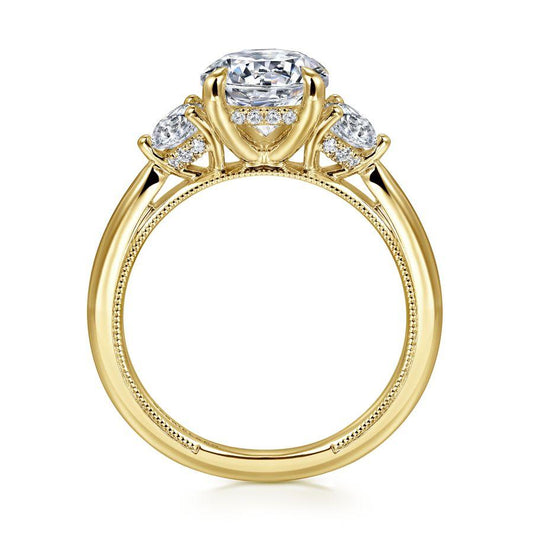 14K Yellow Gold Round Three Stone Diamond Engagement Ring