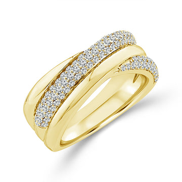 10K Yellow Gold 5/8ctw Pave Diamond and Polished Interwoven Band