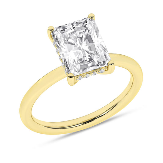 14K Yellow Gold Lab Grown Radiant Diamond Hidden Halo Engagement Ring