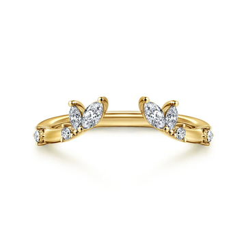 14K Yellow Gold Marquise and Round Curved Open Diamond Anniversary Band