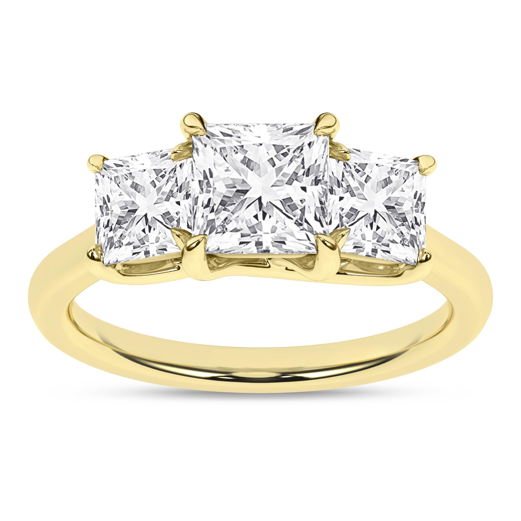 14K Yellow Gold Lab Grown Diamond Princess Three Stone Engagement Ring