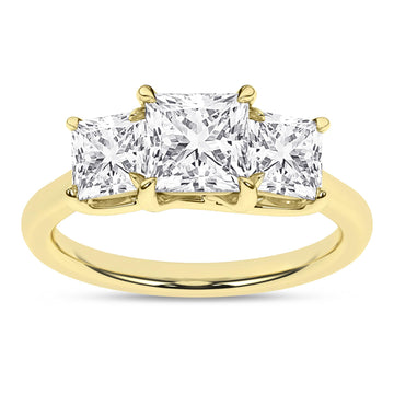 14K Yellow Gold Lab Grown Diamond Princess Three Stone Engagement Ring
