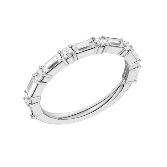 14K White Gold Lab Grown Baguette and Round Diamond Band