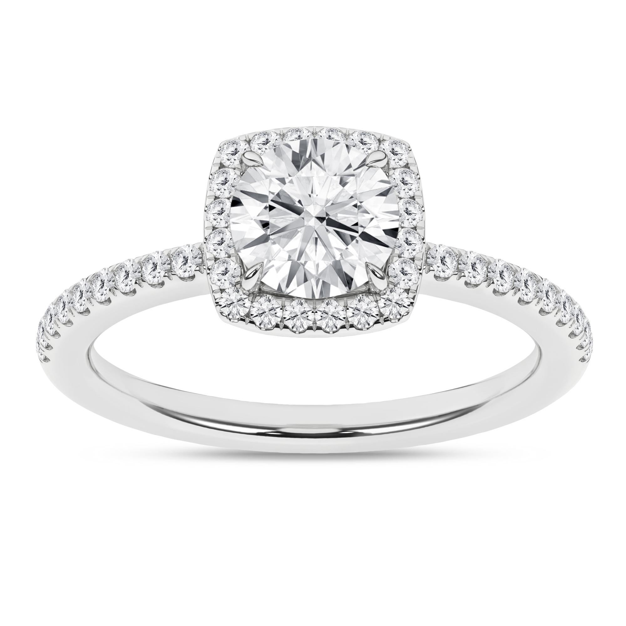 14K White Gold Lab Grown Round Diamond Halo Engagement Ring