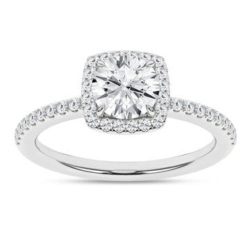 14K White Gold Lab Grown Round Diamond Halo Engagement Ring