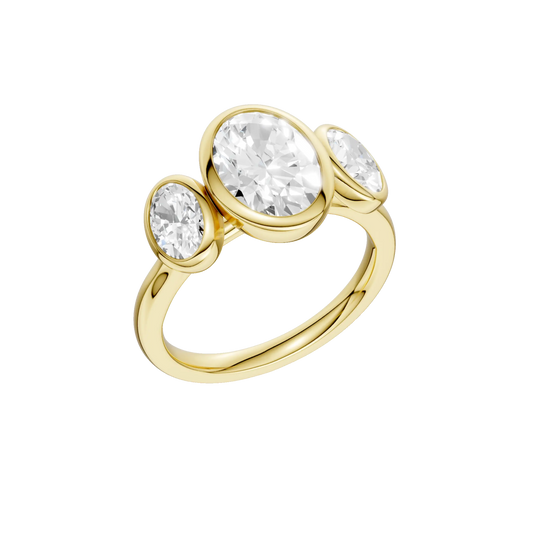 14K Yellow Gold Lab Grown 3.10ctw Bezel Set Oval Three Stone Engagement Ring