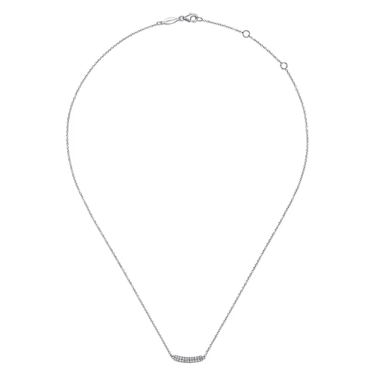 14K White Gold Curved Pave Diamond Double Bar Necklace