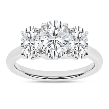 14K White Gold Lab Grown 3.07ctw Three Stone Oval Engagement Ring