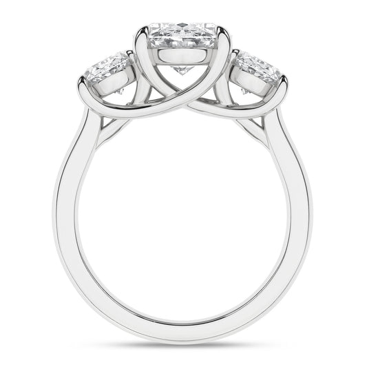 14K White Gold Lab Grown 5.0 ctw Three Stone Oval Engagement Ring