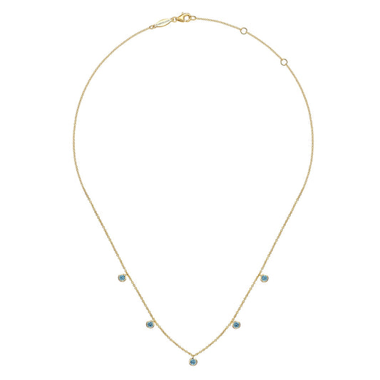14K Yellow Gold London Blue Topaz Station Necklace