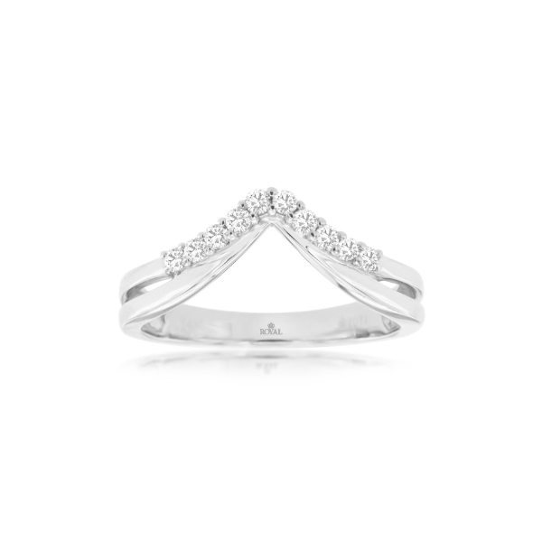 14K White Gold Pave Double Shank Chevron Band