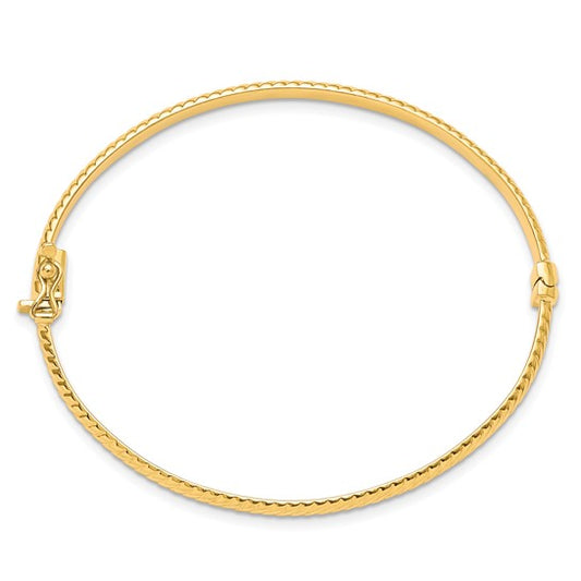 10K Yellow Gold Polished Textured Bangle Bracelet